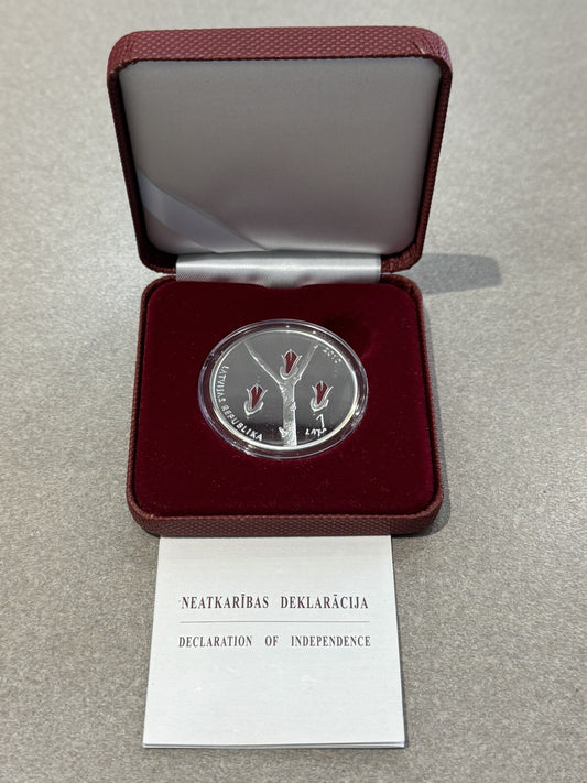 LATVIA 1 lats 2010 SILVER Declaration of Independence Only 7000 Minted Stunning