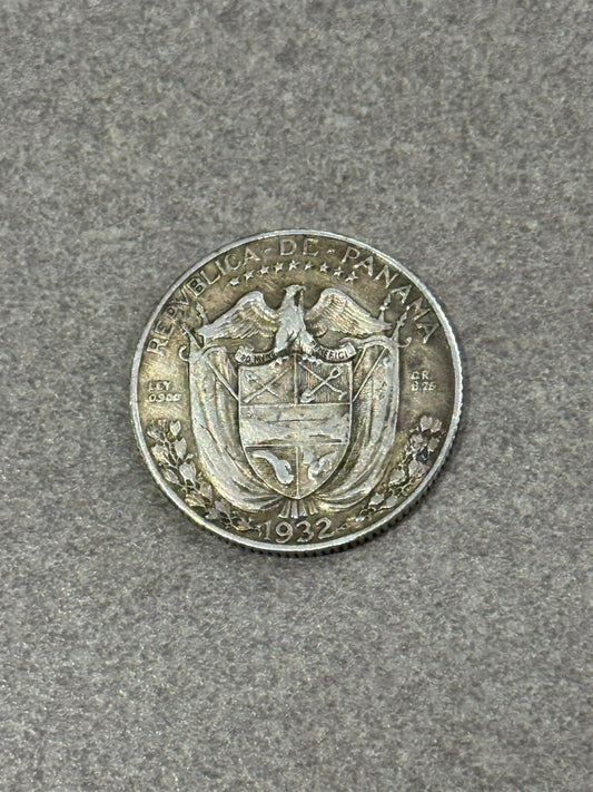 1932 Panama 1/10 Balboa Silver Circulated Extra Fine One-Tenth Coin XF Condition