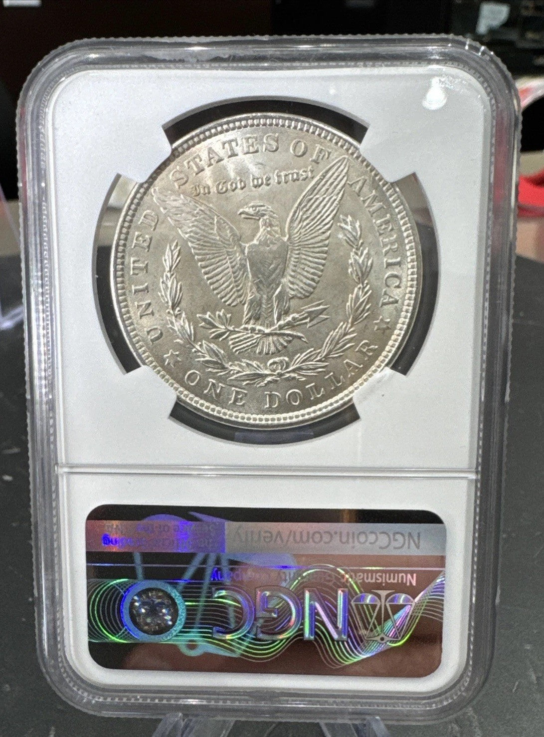 1921-P  $1  MORGAN SILVER DOLLAR MINT STATE NGC MS62 Anniversary Label Sharp