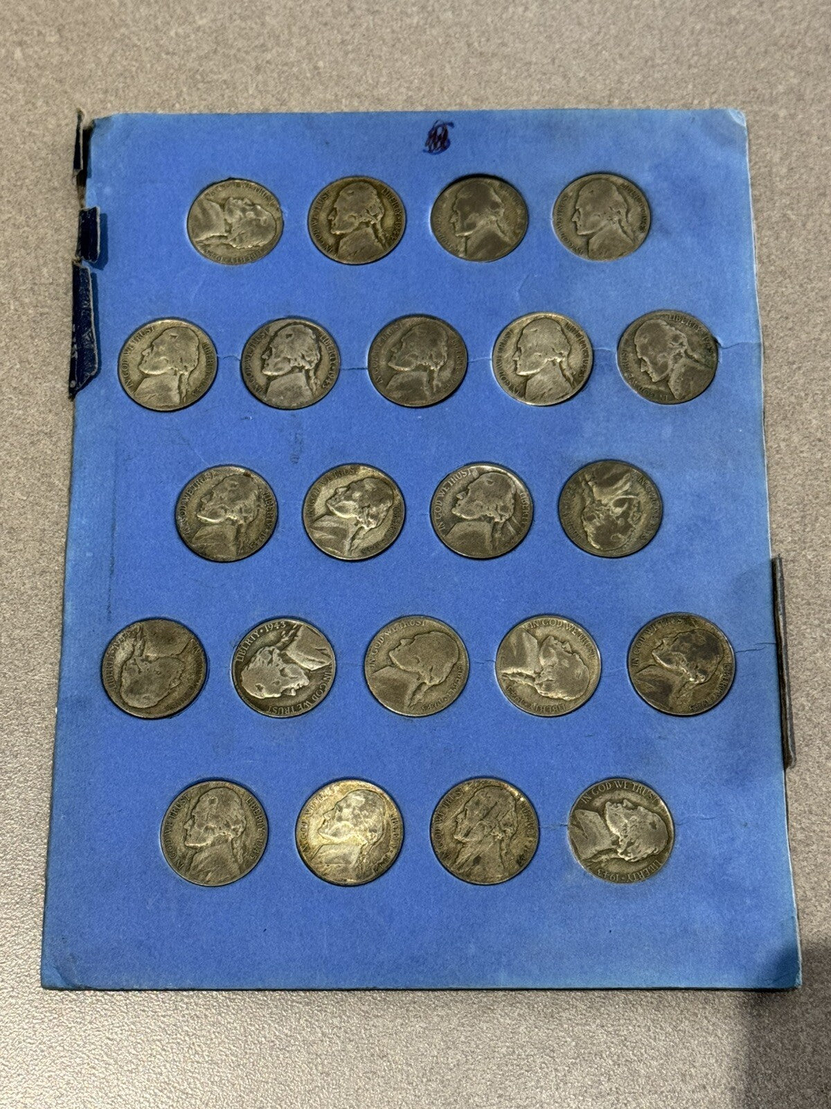 United States 1942-45 61 War Time Jefferson Nickels 35% Silver Set In Book