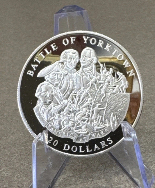 BATTLE OF YORKTOWN AMERICA AT WAR SERIES 2003 LIBERIA $20 RARE SILVER COIN