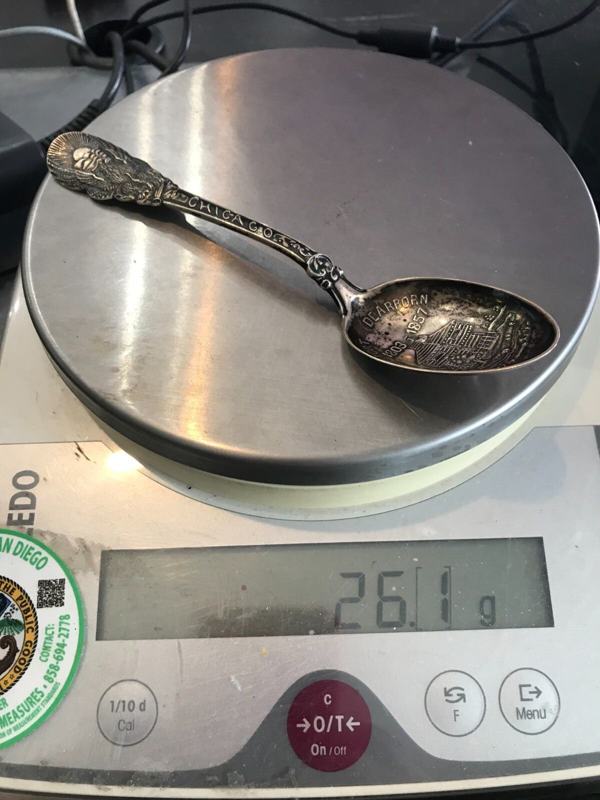 Hymanberg & Co chicago sterling spoon Fort Dearborn Souvenir spoon 6" 26.1g