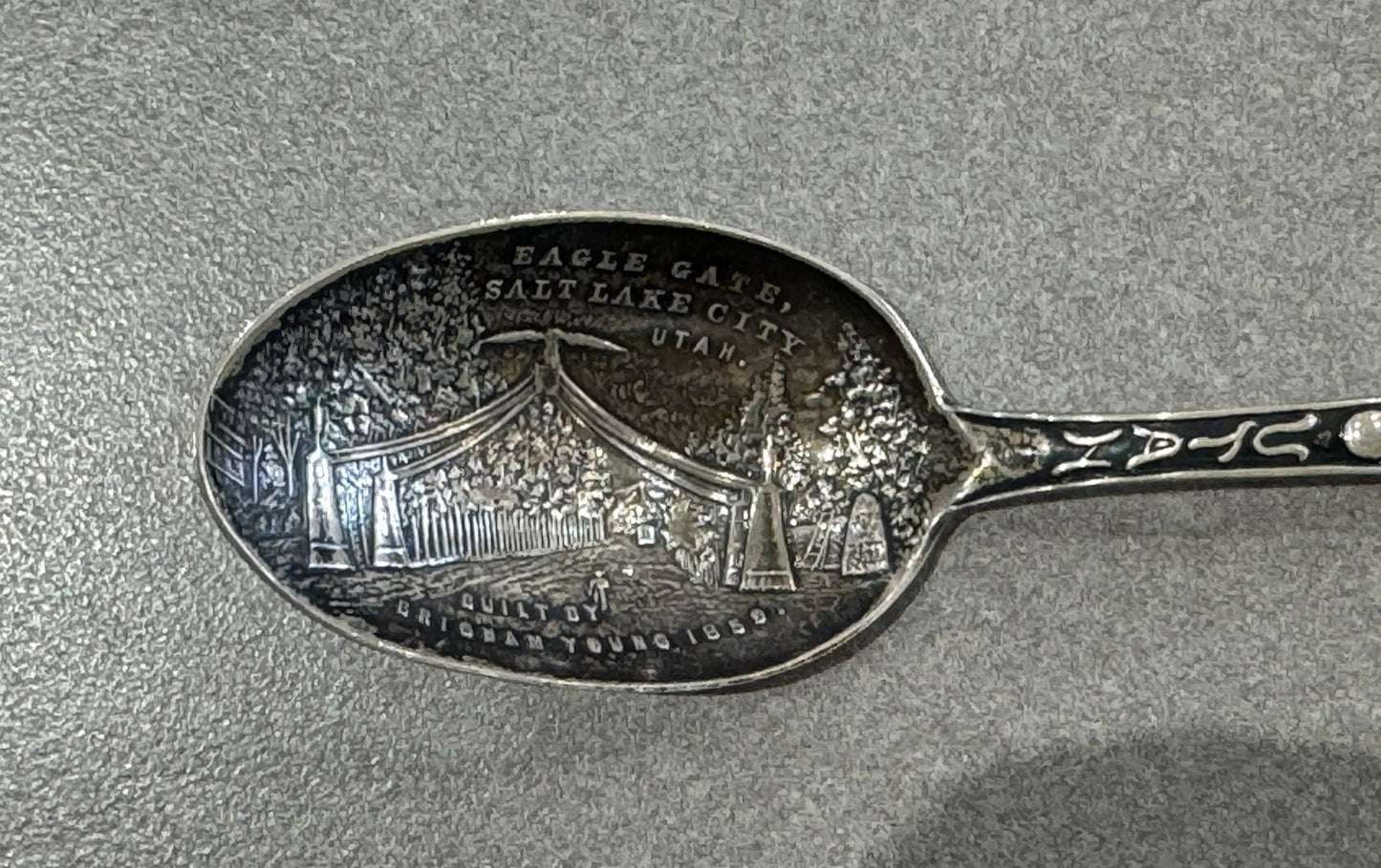 Sterling Silver Eagle Gate Salt Lake City Utah Souvenir Spoon 1910 23.2Gr 5 7/8”