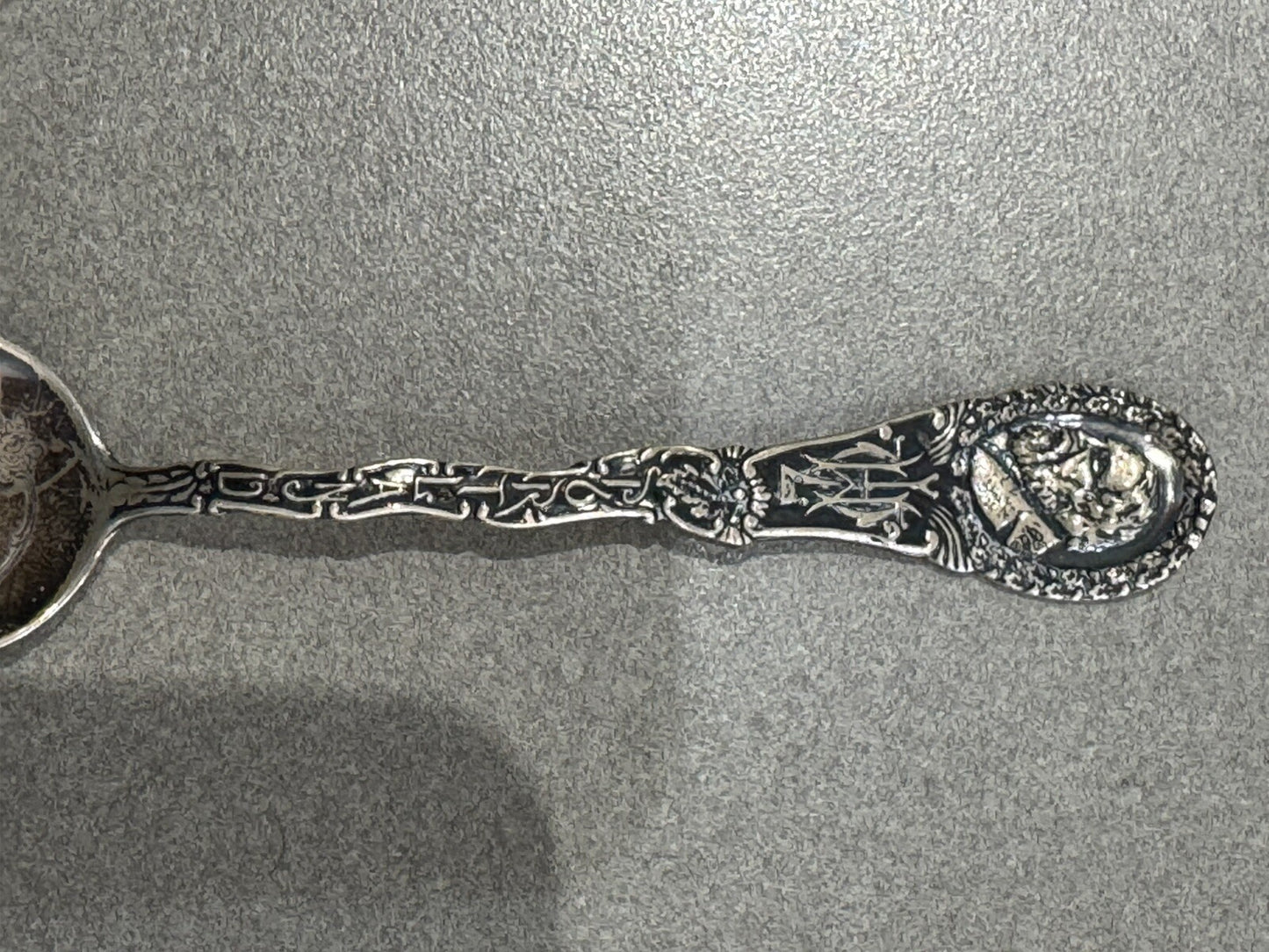 Antique Longfellow Portland ME Sterling Silver souvenir spoon, 28 grams 6”