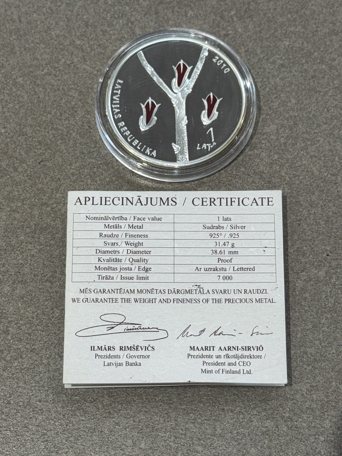 LATVIA 1 lats 2010 SILVER Declaration of Independence Only 7000 Minted Stunning