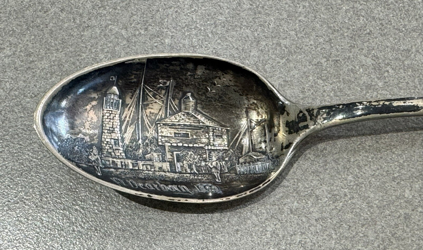 Sterling Silver Souvenir Spoon - Fort Dearborn Chicago Illinois 23.1 Grams 6”