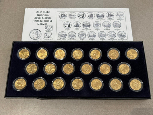 2005-2006 24K Gold Layered State Quarter Set P&D Mints Encapsulated Beautiful
