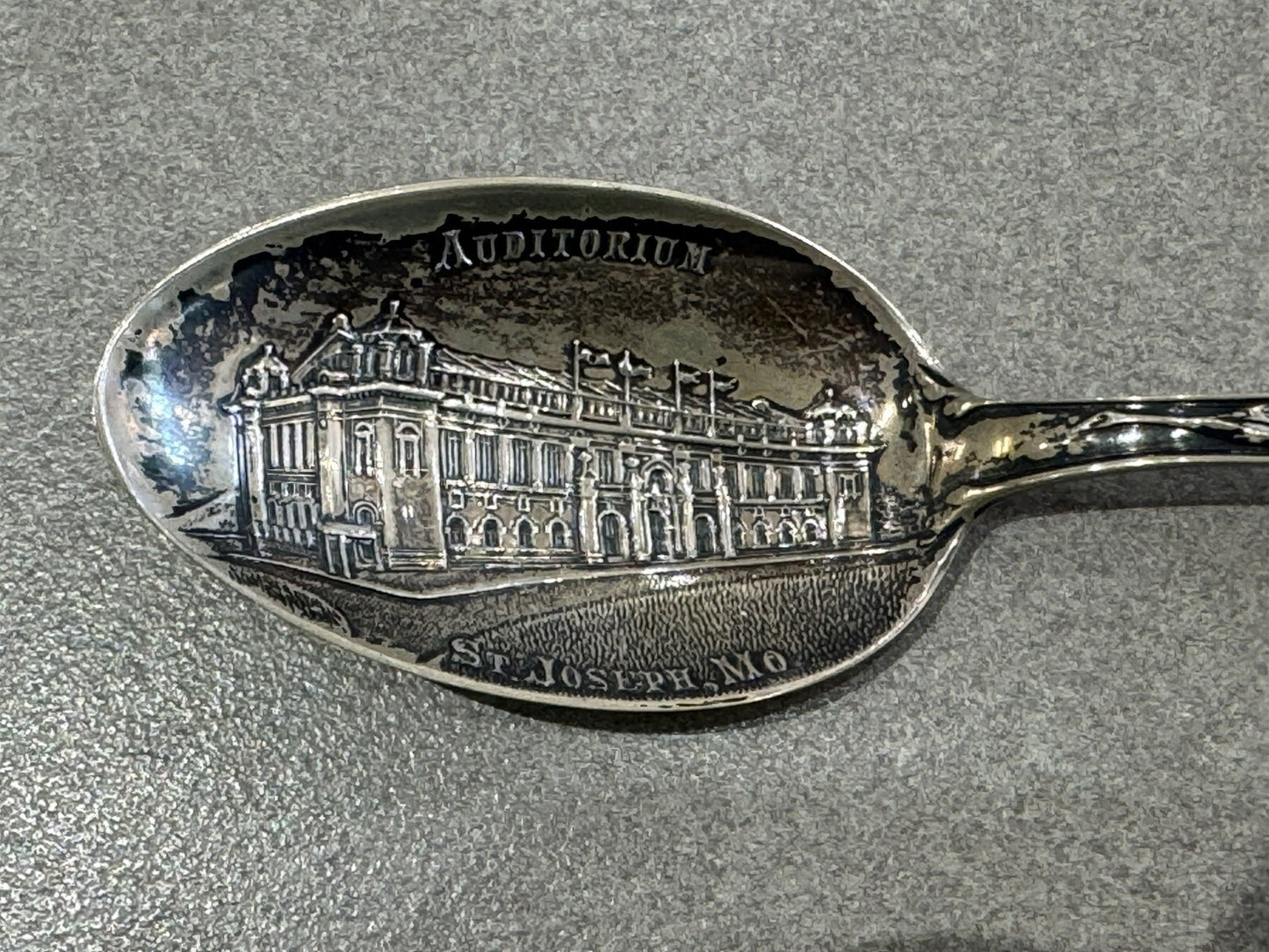 St Joesph Missouri Auditorium Sterling Silver 5 3/8" Vintage Souvenir Spoon 18.3