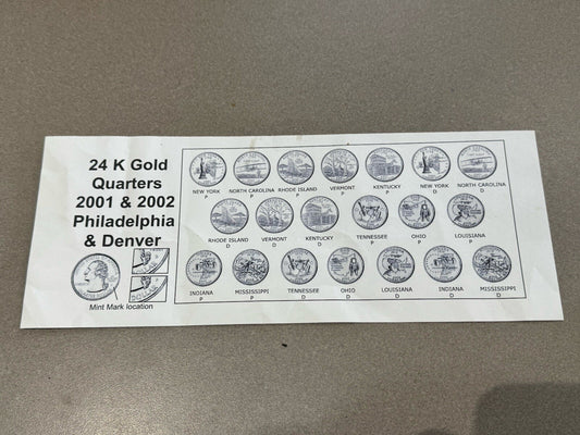 2001- 2002 24kt Gold Plated US Mint State Quarters Set in Box Encapsulated !!