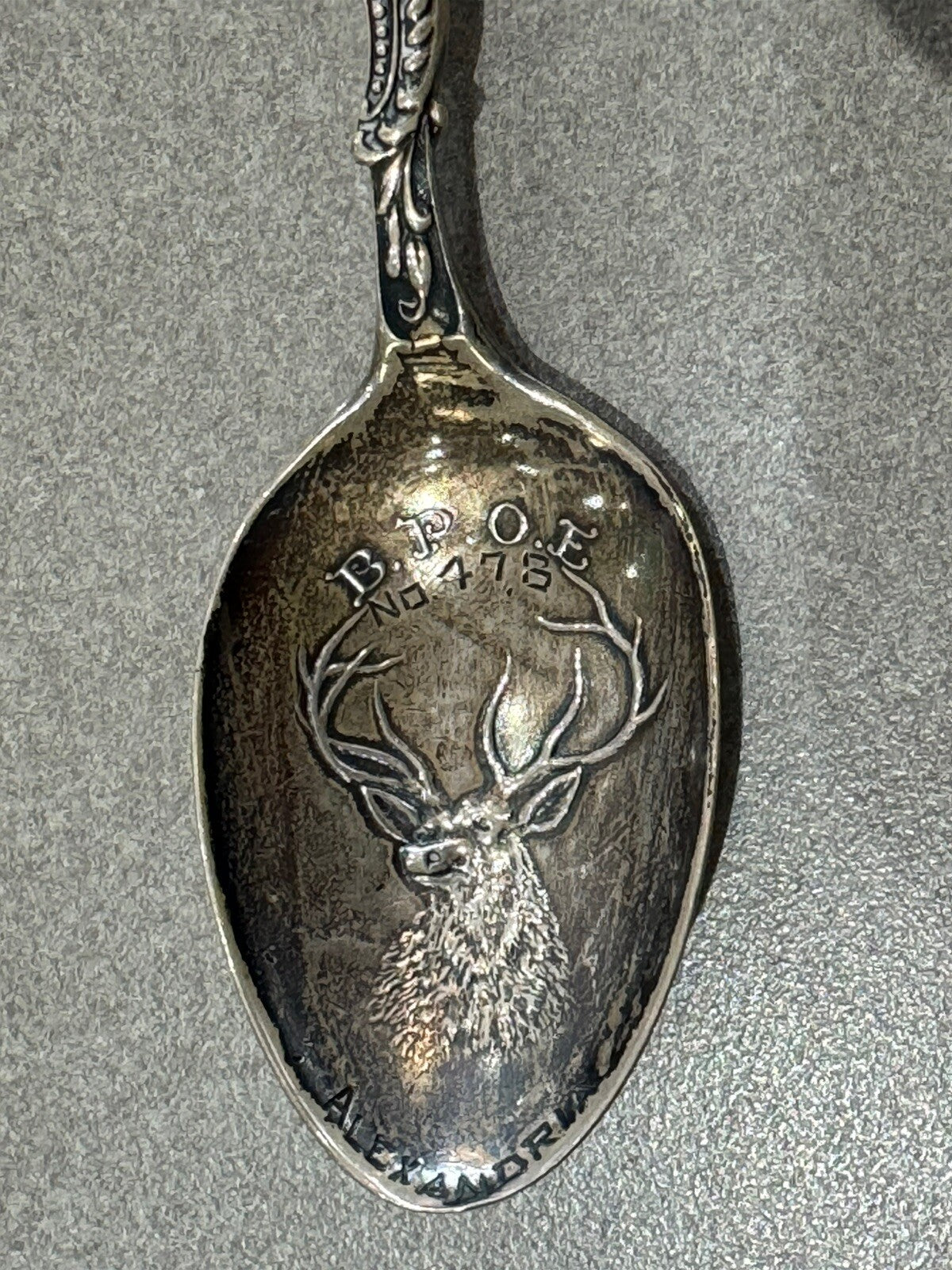 Buck Deer Horns Clock BPOE ELKS # 476 Sterling Souvenir Spoon 23.3gr 5.5 “