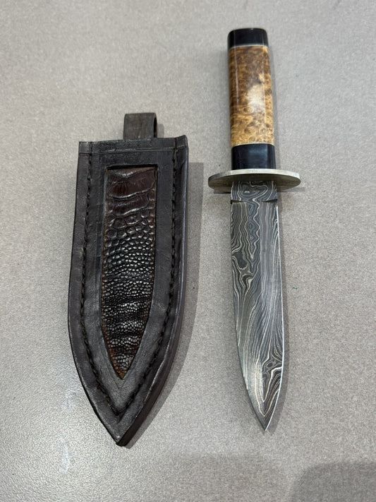 DAMASCUS STEEL BLADE KNIFE WITH CUSTOM SHEATH 5.5”BLADE 10“ FULL LENGTH 2 SIDED