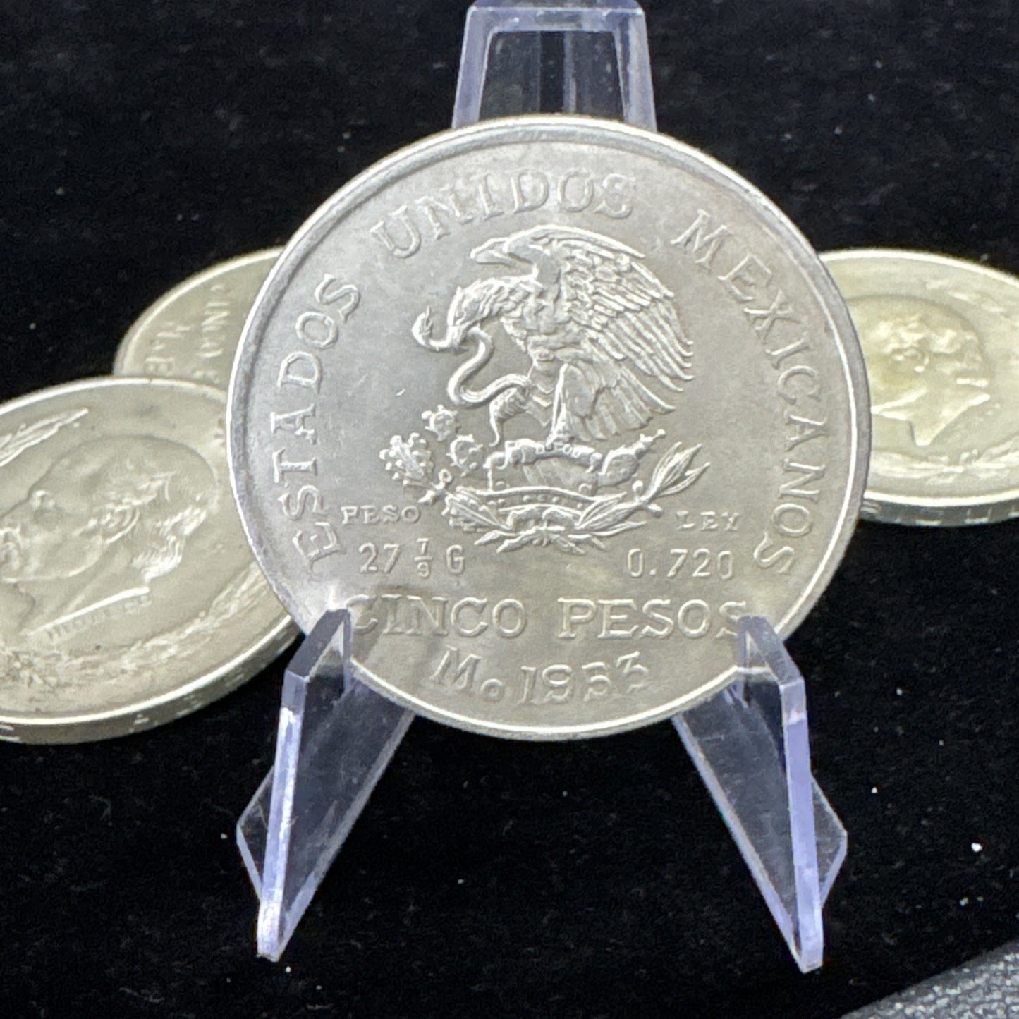 1953 SIlver Coin - Mexico Hidalgo Cinco 5 Pesos Ley .720 Silver Coin