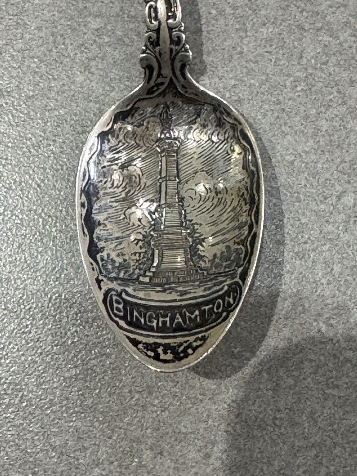 Sterling Silver Souvenir Spoon Binghamton  Statue 23.6 Grams 5 7/8”
