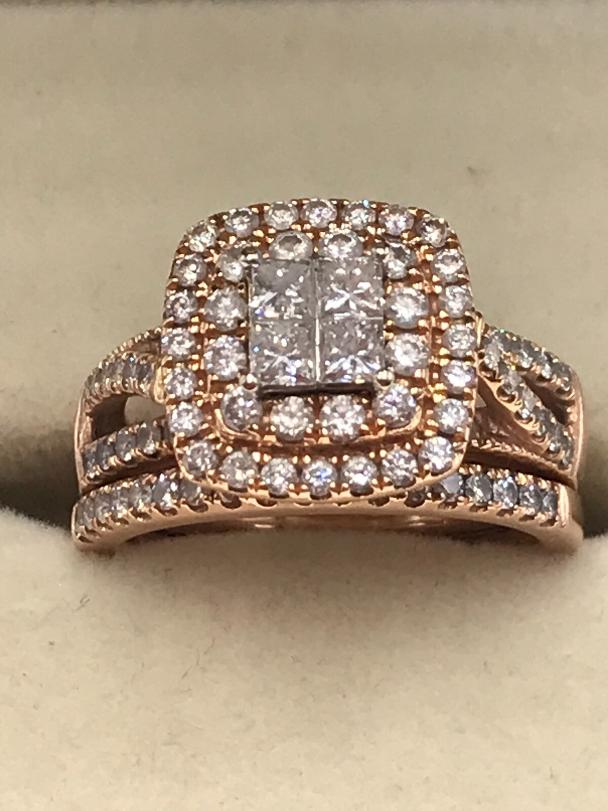 Bridal Engagement 14K Rose Gold Wedding Set 2 ct TDW Size 6.25 J-K SI1 SI2