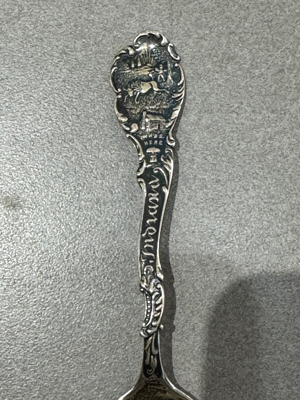 Buck Deer Horns Clock BPOE ELKS # 476 Sterling Souvenir Spoon 23.3gr 5.5 “