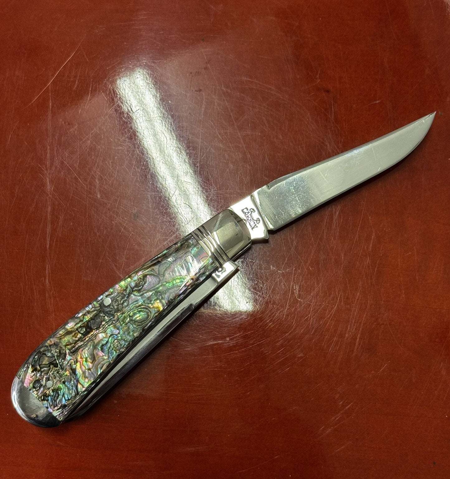 Wendell Carson Pocketknife Fightin Bull 2601m 2008 Trapper Mosaic Green Stunner