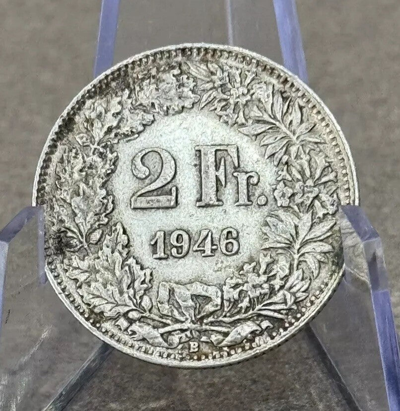 1946 SWITZERLAND - SILVER 2 Francs Coin HELVETIA Symbolizes SWISS Nation