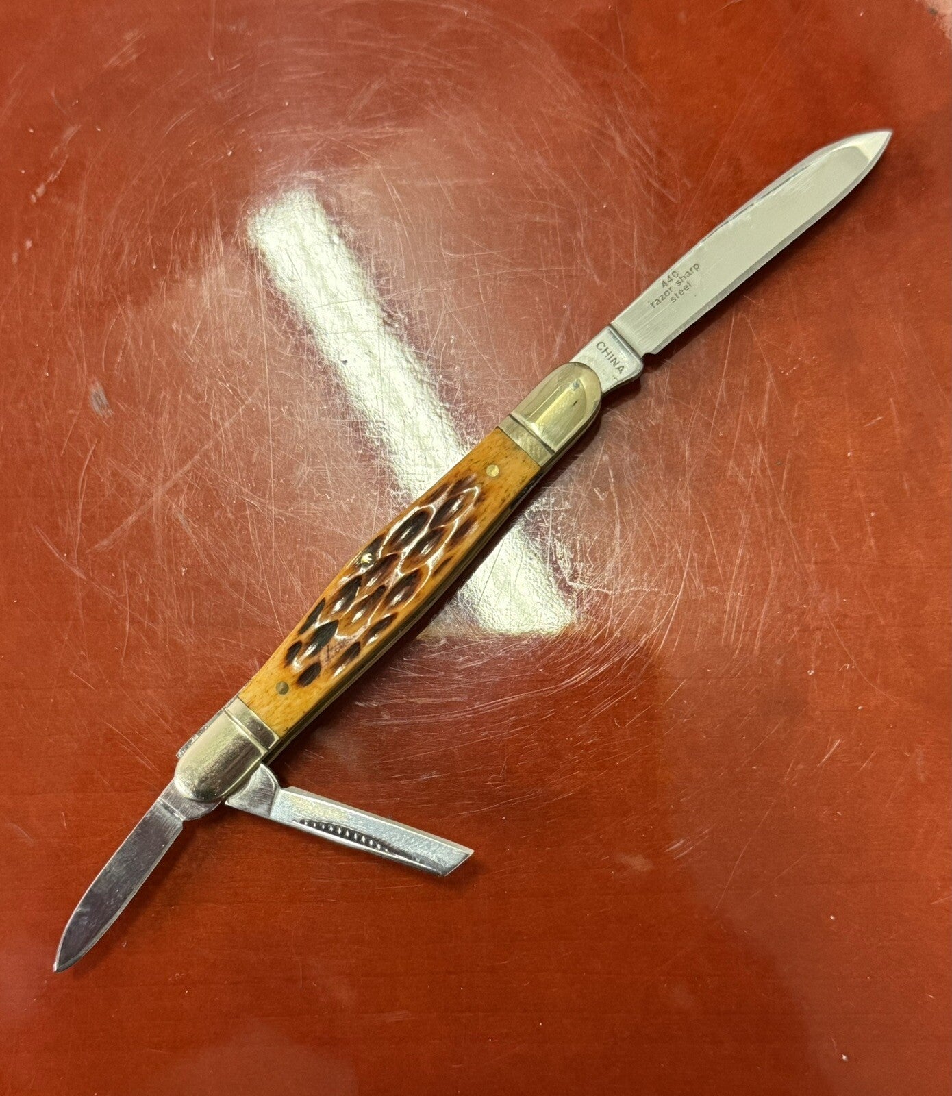 Rough Rider RR373 Bone Folding Pocket Knife in original box !