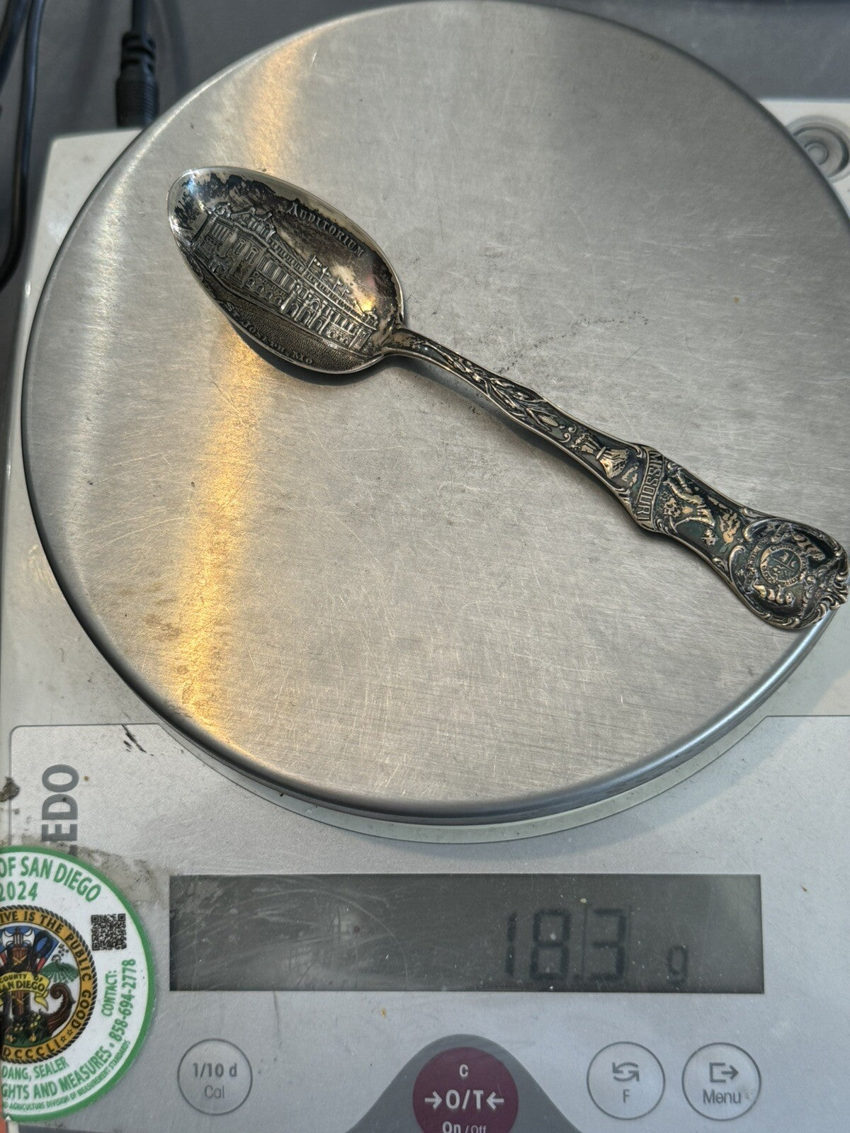 St Joesph Missouri Auditorium Sterling Silver 5 3/8" Vintage Souvenir Spoon 18.3