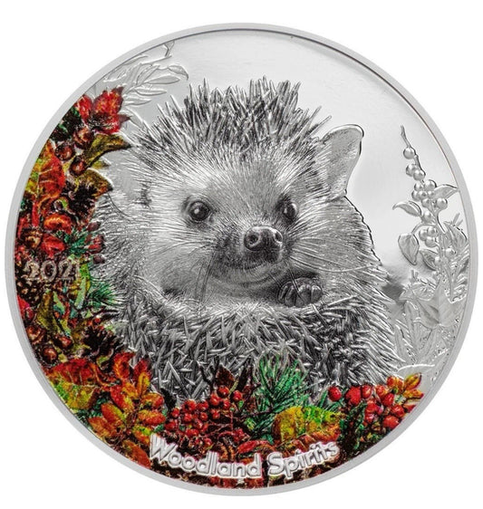HEDGEHOG Woodland Spirit 1 Oz Silver Coin 500 Togrog Mongolia 2021 Original Box