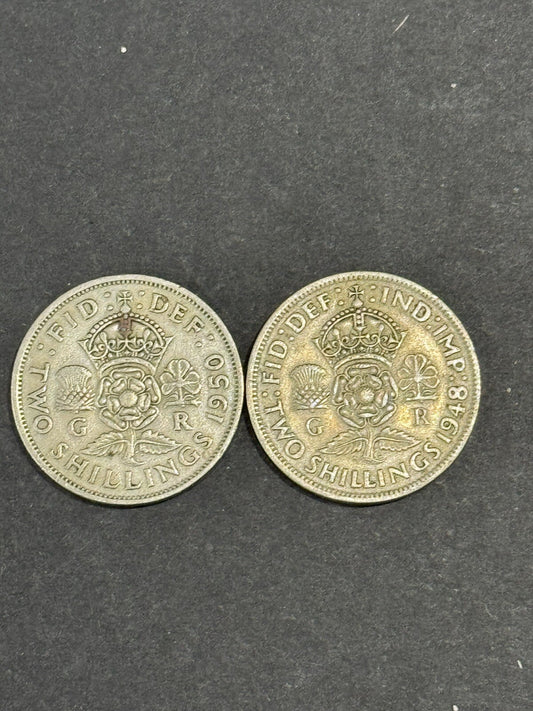 1948,1950 Great Britain George VI 2 Shillings Silver Coin Nice strike