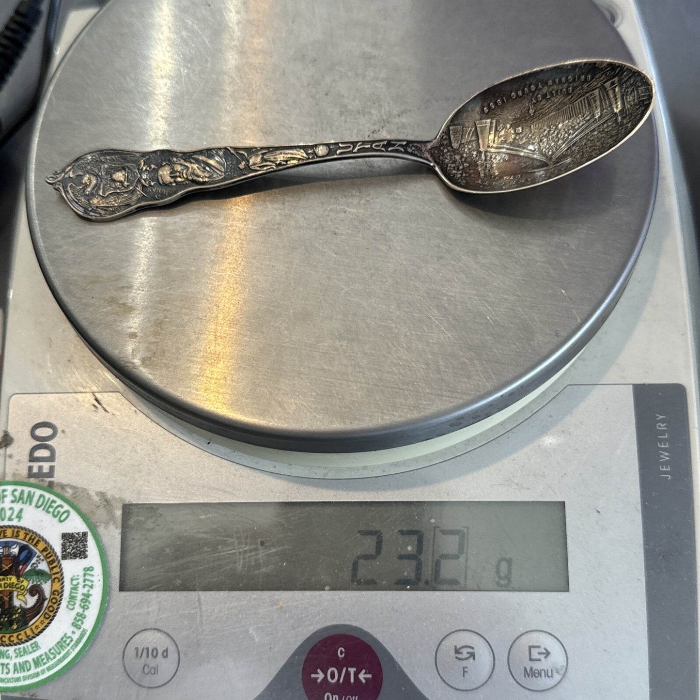 Sterling Silver Eagle Gate Salt Lake City Utah Souvenir Spoon 1910 23.2Gr 5 7/8”