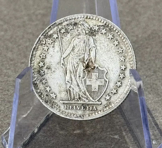1946 SWITZERLAND - SILVER 2 Francs Coin HELVETIA Symbolizes SWISS Nation