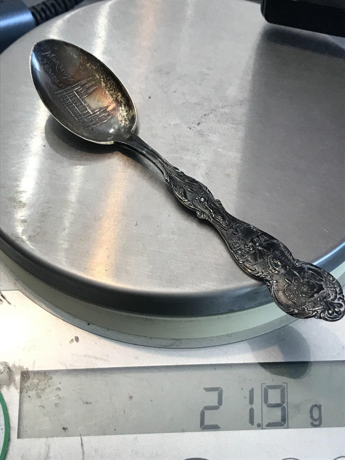 Eagle Gate Mormon Temple Utah Sterling Spoon Rainbow Toned 5 1/2" 21.9g