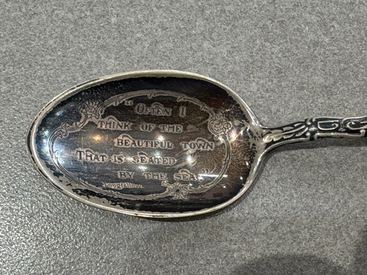 Antique Longfellow Portland ME Sterling Silver souvenir spoon, 28 grams 6”