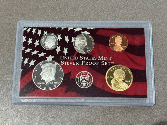 2008-S SILVER PROOF SET - 14 COINS - OGP COA