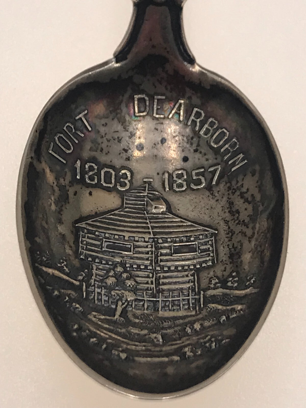 Hymanberg & Co chicago sterling spoon Fort Dearborn Souvenir spoon 6" 26.1g