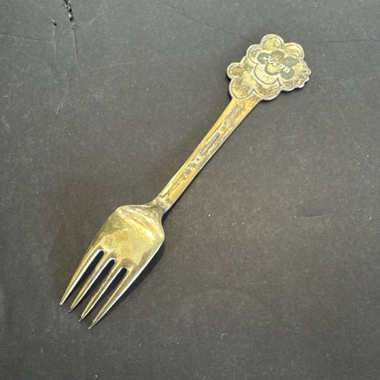 A. Michelsen Christmas Fork 1975 Gilded Sterling with Enamel 48.1 Grams