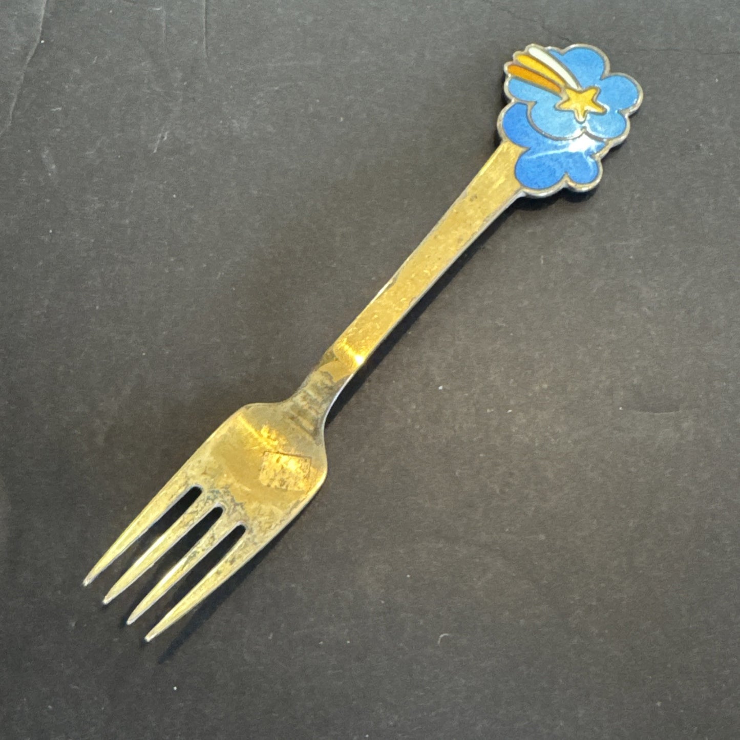 A. Michelsen Christmas Fork 1975 Gilded Sterling with Enamel 48.1 Grams