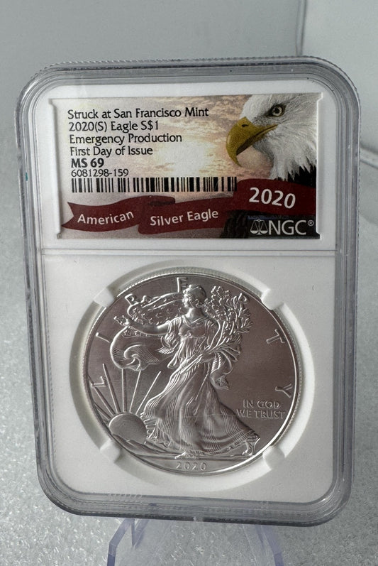 2020(P) Eagle S$1 Silver Eagle Emergency Production First Day of Issue NGC MS 69