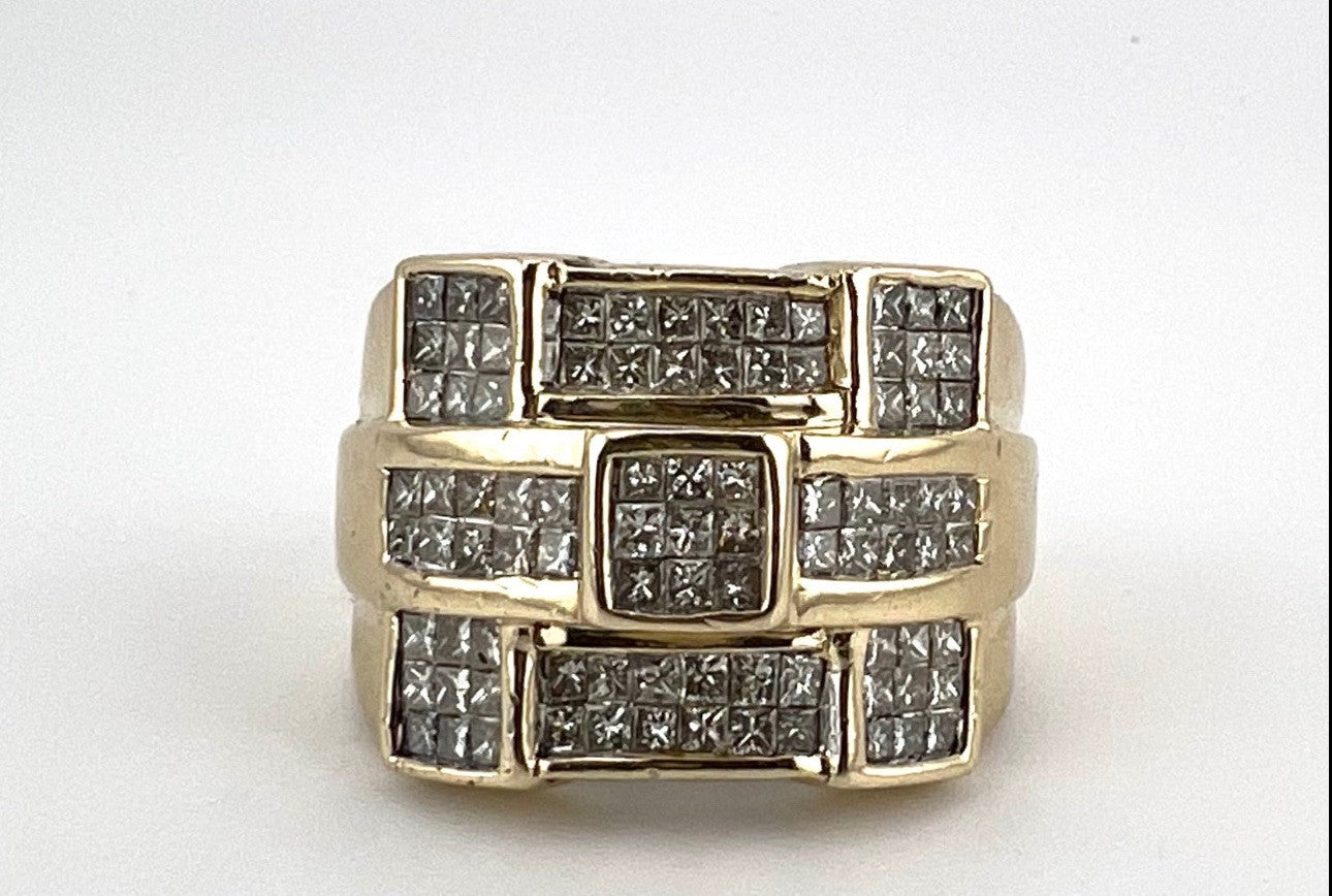 14k Men’s Fancy Cut  Men's Diamond Ring Invisible Setting 14.1 Grams Total .