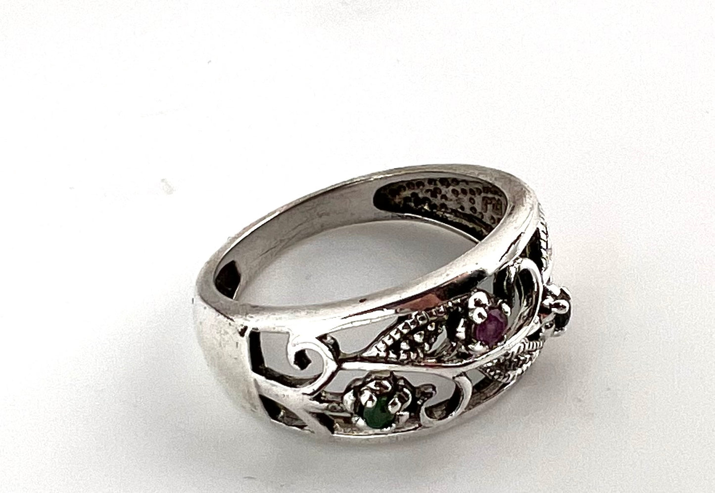 Ladies sterling silver ring with multicolored stones