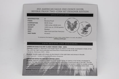 American Eagle 2021 One Ounce Silver Reverse Proof Two-Coin Set Designer Edition