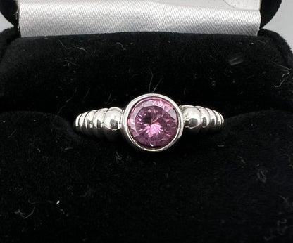 Ladies pink stone sterling silver ring