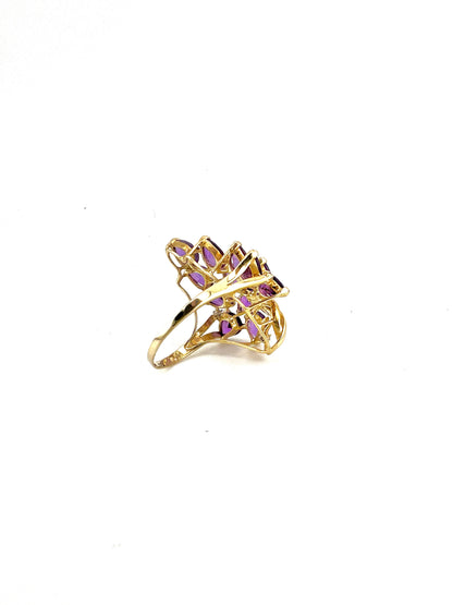 14k yellow gold ring with purple amethyst cluster