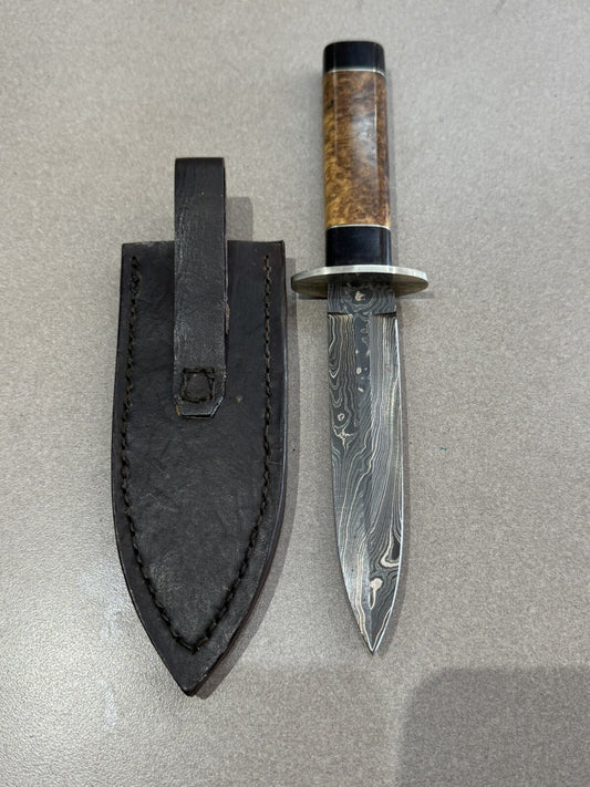 DAMASCUS STEEL BLADE KNIFE WITH CUSTOM SHEATH 5.5”BLADE 10“ FULL LENGTH 2 SIDED