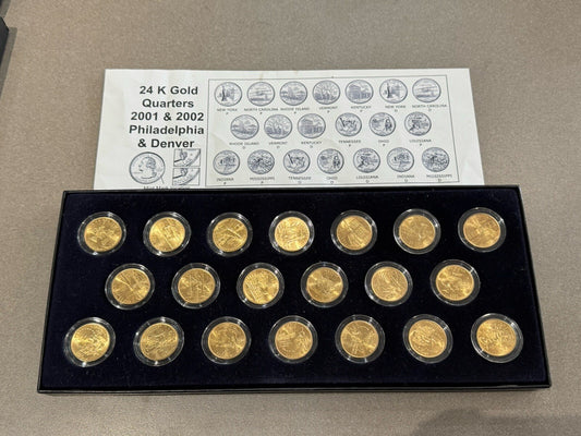 2001- 2002 24kt Gold Plated US Mint State Quarters Set in Box Encapsulated !!