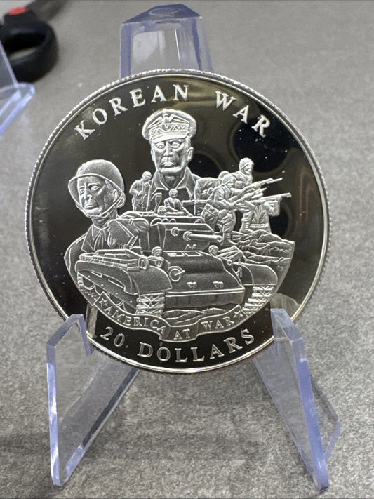 KOREAN WAR AMERICA AT WAR 2003 LIBERIA SILVER COIN RARE STUNNING !