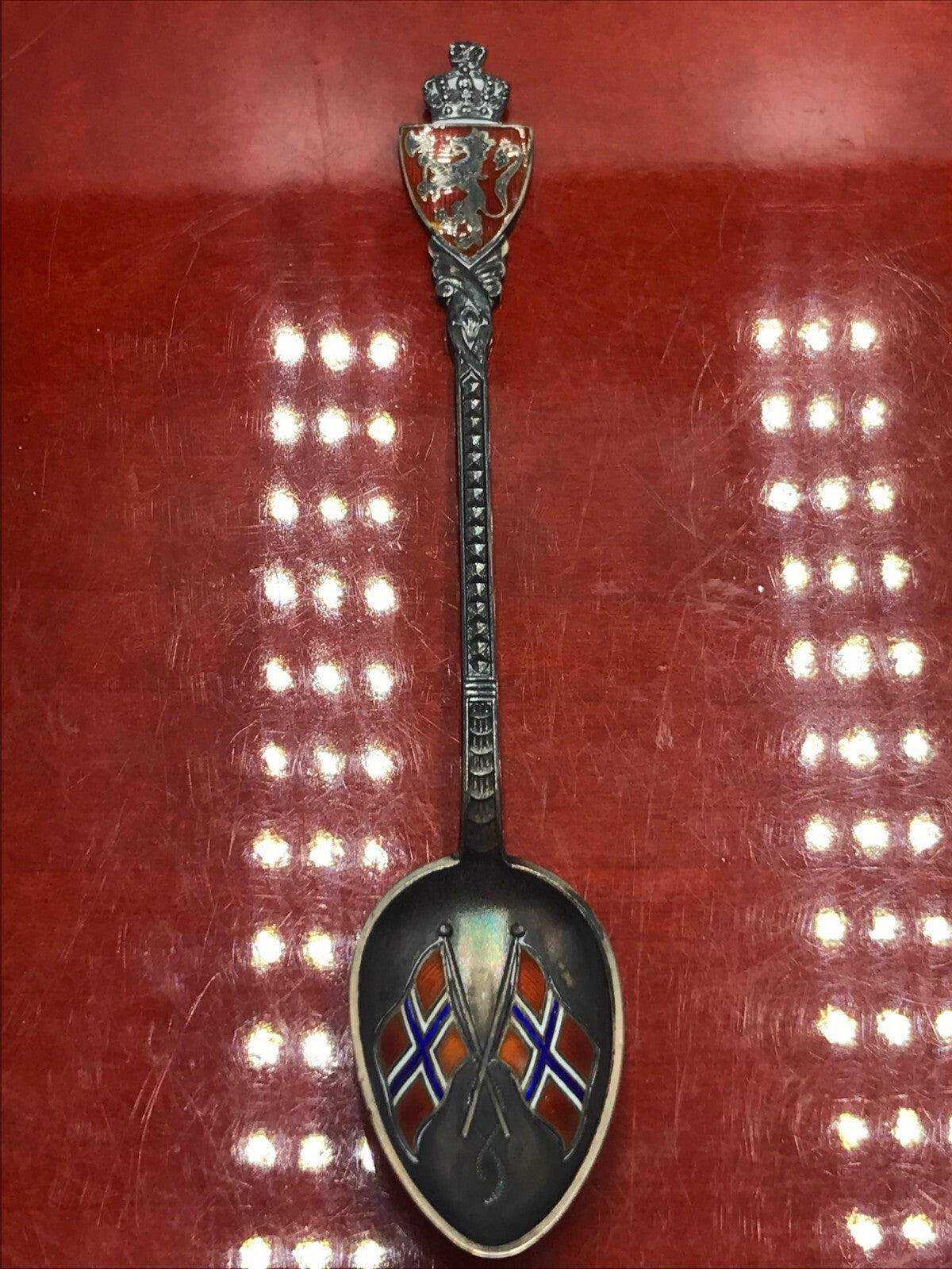 Vintage Sterling Silver NORWAY AKSEL HOLMSEN Enamel Souvenir Spoon 4.25" 9.1g