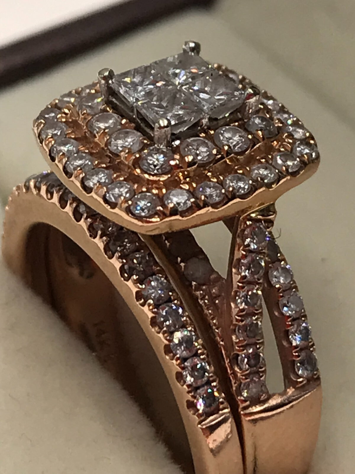 Bridal Engagement 14K Rose Gold Wedding Set 2 ct TDW Size 6.25 J-K SI1 SI2