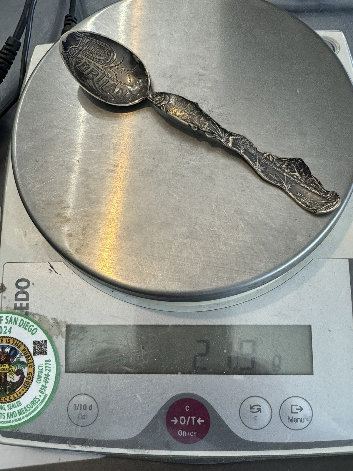 Portland Oregon Mt Hood Sterling Silver Souvenir Spoon  Vintage 21.9 Gram 5 7/8”