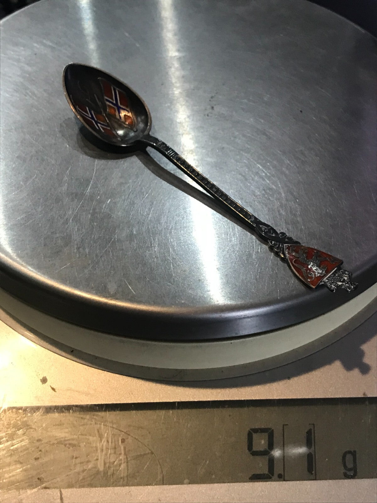 Vintage Sterling Silver NORWAY AKSEL HOLMSEN Enamel Souvenir Spoon 4.25" 9.1g