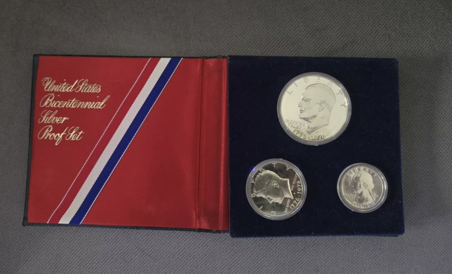 1776-1976 US Mint Bicentennial Silver Proof Set - Original Holder- 3 Coins Total