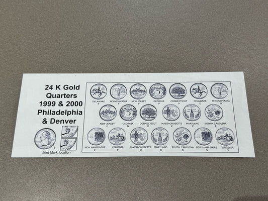 1999-2000 24kt Gold Plated US Mint State Quarters Set in Box