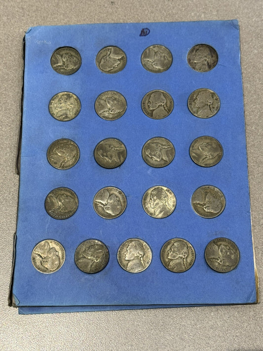 United States 1942-45 61 War Time Jefferson Nickels 35% Silver Set In Book