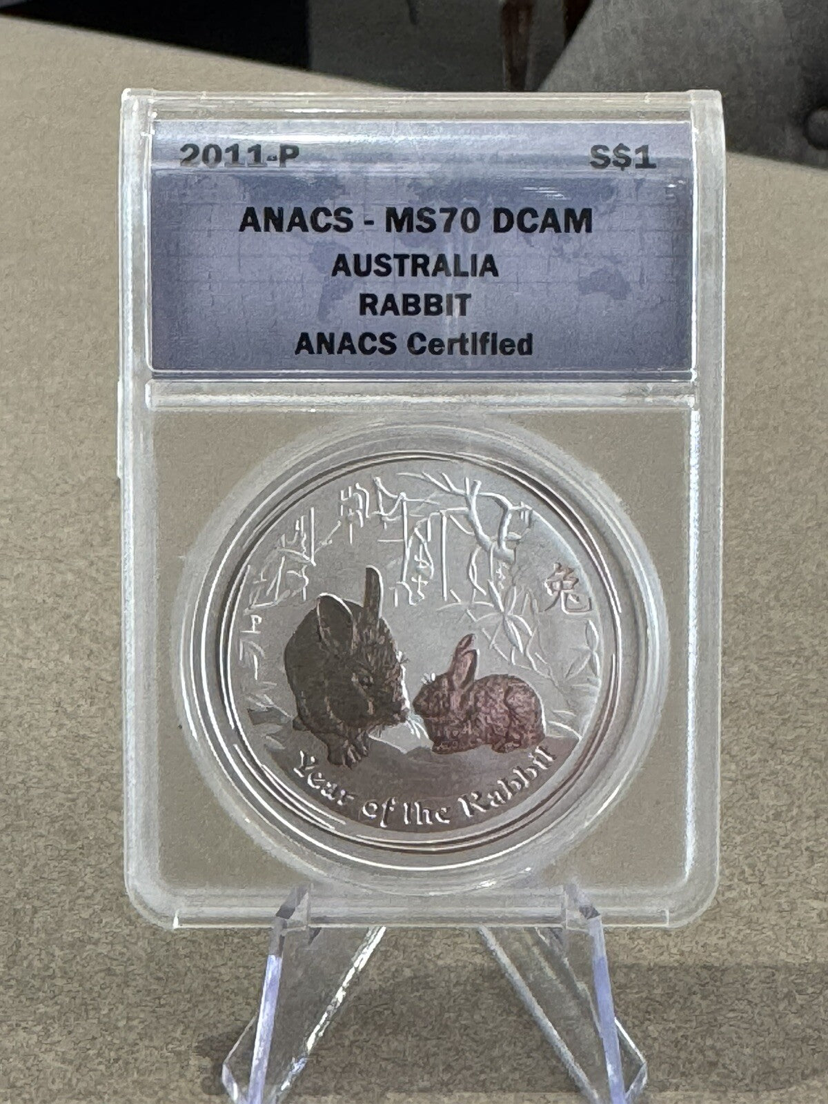 2011-P 1 Oz Silver $1 Australia YEAR OF THE RABBIT ANAC MS70DCAM Coin.
